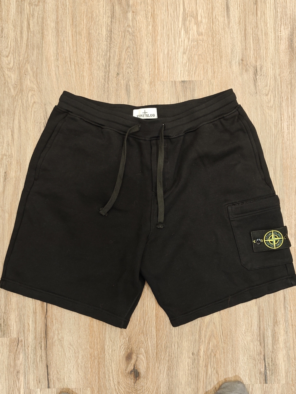 Stone Island Black Cargo Logo Patch Cotton Shorts